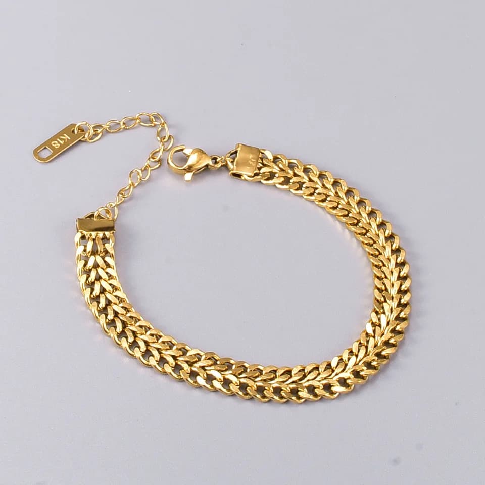 High Quality Stainless Steel Chain Bracelet for Women, Heavy Metal Texture Bracelet, Gold Color,