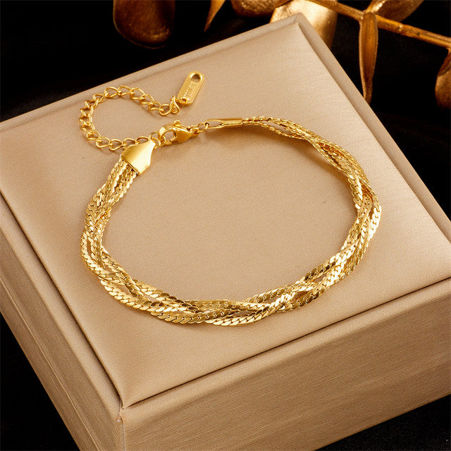 High Quality Stainless Steel Chain Bracelet for Women, Heavy Metal Texture Bracelet, Gold Color,