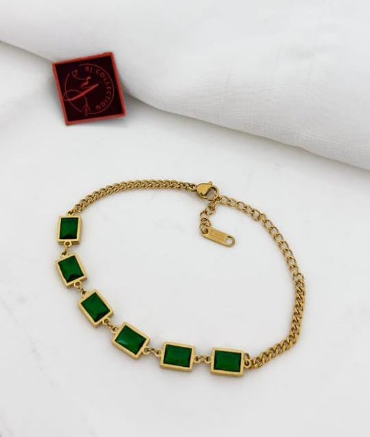 Stainless Steel Green Zircon chain Bracelet For Women with adjustable lock